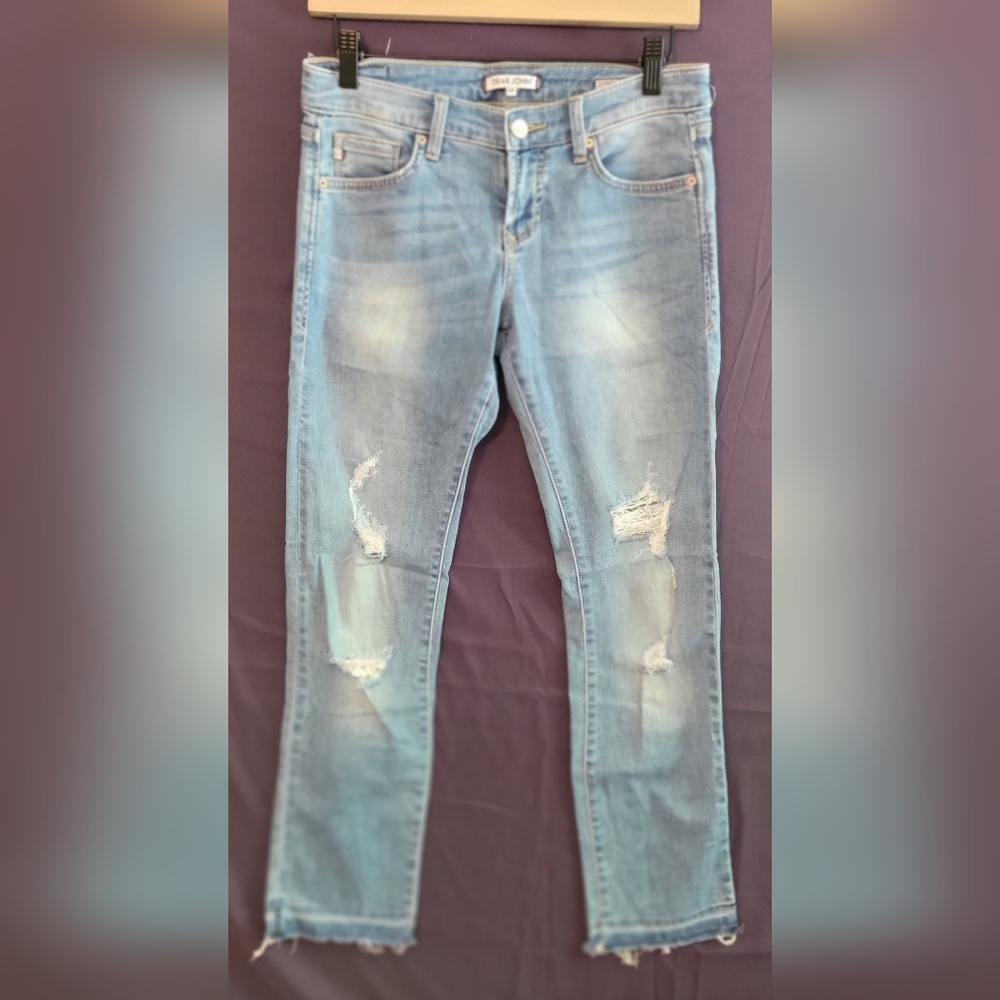Dear John Playback Cropped Straight Boyfriend Denim Jeans Distressed. Size 25